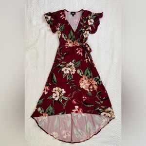 Burgundy Floral Wrap Dress